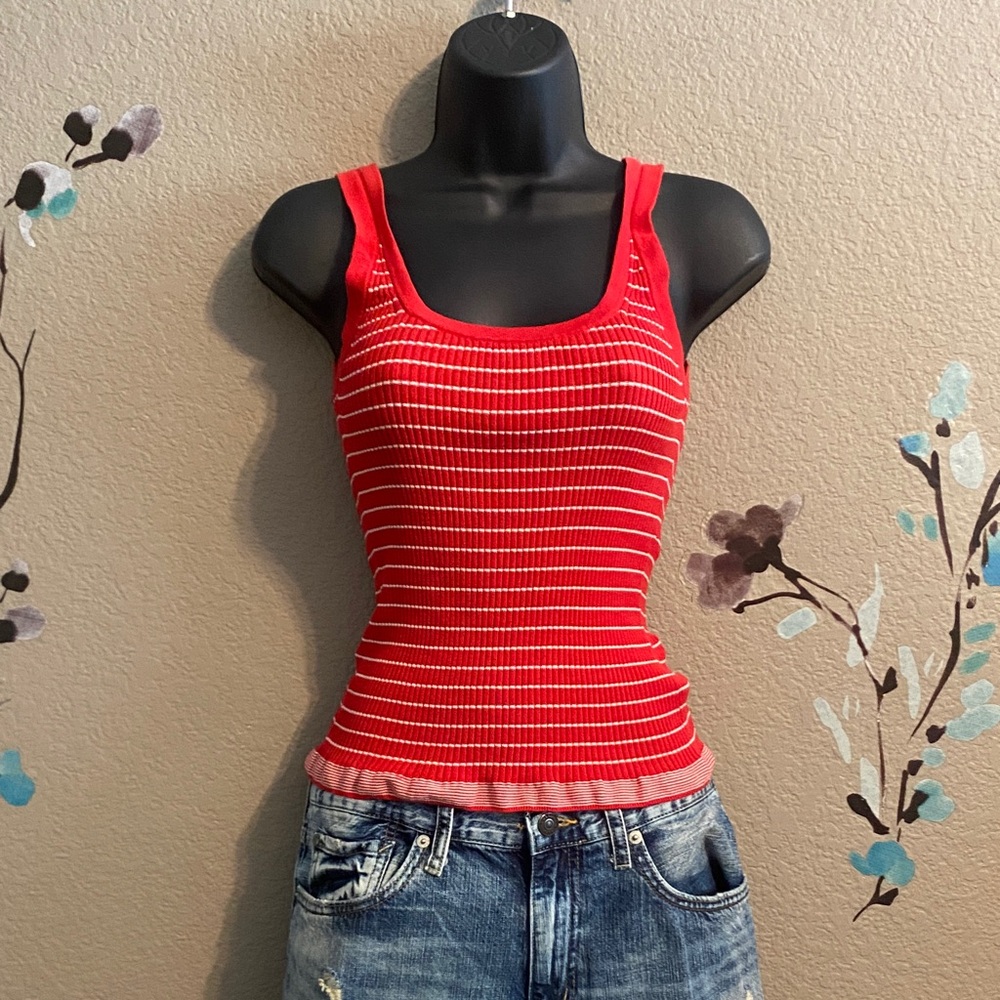 j.crew ribbed tank red striped preppy summer spring xs